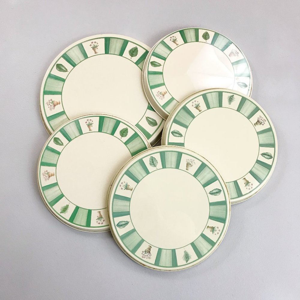 VINTAGE English Cottage Tin Stove Burner Covers Set of 5 Botanical Cottagecore